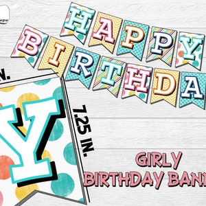 Happy Birthday banner; birthday banner for girl; girly birthday banner; printable birthday banner; happy birthday sign; GEN1