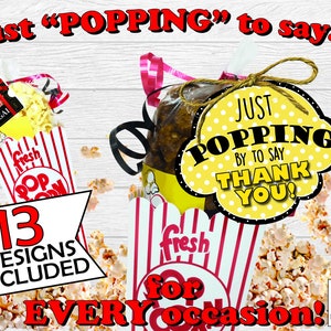 Just popping by; popcorn tag; popcorn gift tag; just popping by tag; popping; popping by; popping in; thank you popcorn tag; popping by