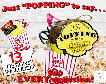 Just popping by; popcorn tag; popcorn gift tag; just popping by tag; popping; popping by; popping in; thank you popcorn tag; popping by