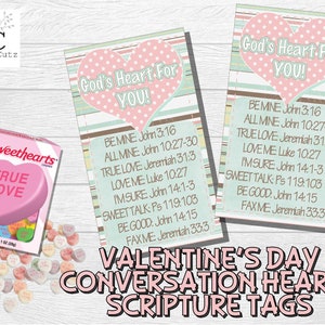 Valentine&#39;s Day Conversation Hearts Scripture Tags; Religious Valentine; Religious Scripture Valentine; valentine for church; YW Valentine
