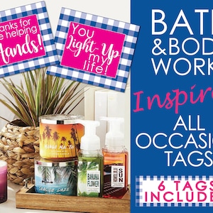 Bath and Body Works inspired gift tags; teacher tag; lotion tags; smooth tags; candle tags; coworker gift tags; bath bomb gift tags; gingham