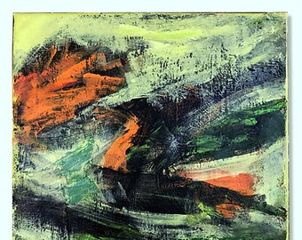 abstract painting, canvas wall art, abstract art, canvas art abstract, gifts for him, paintings on canvas, green, medium, orange