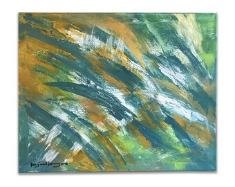 Green painting, gold painting, canvas original, abstract original, painting on canvas, wall art, canvas art, handmade, modern art, acrylics