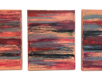 Painting set, triptych paintings, red paintings, abstract art, wall art, canvas art, painting on canvas, acrylic painting, unframed art