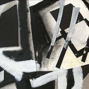 Mixed media collage, black and white painting, framed abstract, painting on paper, abstract art, abstract painting, wall art original
