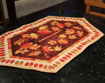 Fall or Thanksgiving - Handmade, oblong, quilted table topper or dresser scarf - Amber Reflections - 20" x 32"