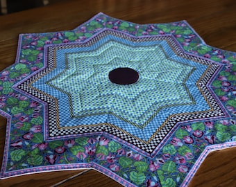 Handmade Star Quilted Table Topper: Floral Dresser Scarf (29")