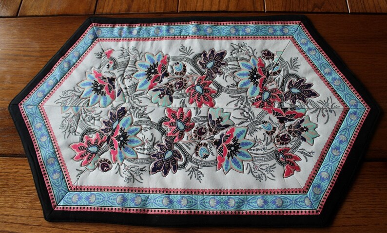 Oblong Quilted Fl Table Topper Or Dresser Scarf Handmade Image 0
