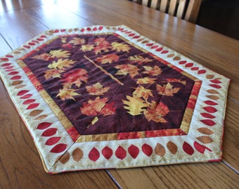 Extra long, oblong table topper - Amber Reflections - 20" x 32" handmade quilted table topper