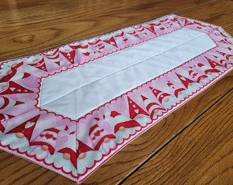 Valentine's Day! - Handmade, oblong, quilted table topper - Valentine Gnomes -  12" by 31"