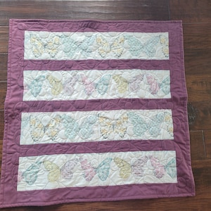 Soft Butterflies - Handmade baby quilt - 31&quot; square - Sweet butterflies in pastel stripes with maroon accent