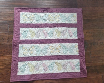 Soft Butterflies - Handmade baby quilt - 31" square - Sweet butterflies in pastel stripes with maroon accent