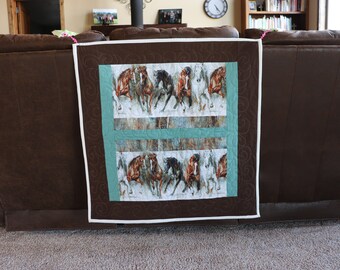 Horses for Baby - Handmade baby quilt - 30" x 31"- Beautiful Running Horses
