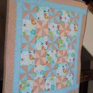 Handmade Soft Colors Baby Quilt: Birds and Flower Fabric (31&quot; x 36&quot;)