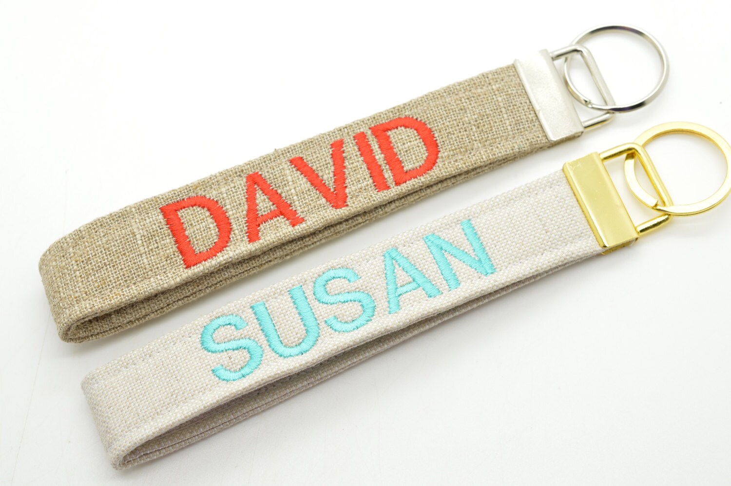 Personalized Keychain with Name Monogram Embroidered Key Chain Etsy