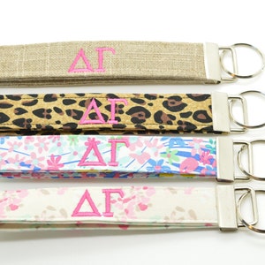 Officially Licensed Delta Gamma Sorority Keychain Key Chain Fob Wristlet Greek Life Personalized Embroidered Choose Color!