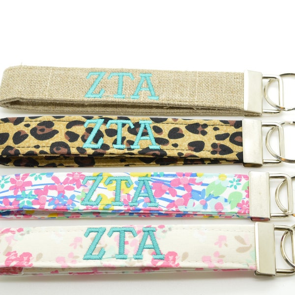 Officially Licensed Zeta Tau Alpha Sorority Keychain Key Chain Fob Wristlet Greek Life Personalized Embroidered