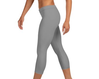 Custom Mid Rise Capri Leggings - Slate Gray Solid - Fitness Running Exercise Yoga Pants