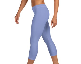 Custom Mid Rise Capri Leggings - Periwinkle Purple Solid - Fitness Running Exercise Yoga Pants
