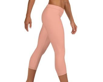 Custom Mid Rise Capri Leggings - Peach Solid - Fitness Running Exercise Yoga Pants