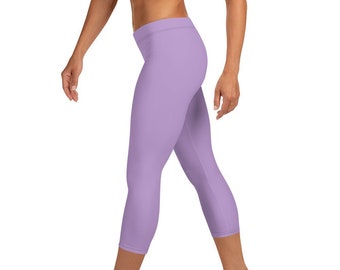 Custom Mid Rise Capri Leggings - Lavender Purple Solid - Fitness Running Exercise Yoga Pants