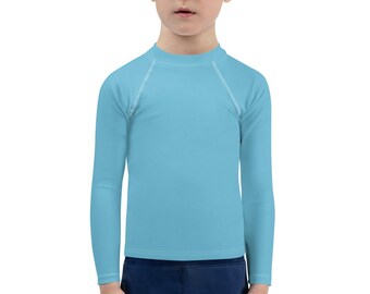 Kids Rash Guard Shirt - Boys Swim Shirt - Solid Long Sleeve - Sun Protection - Surf Shirt
