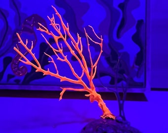 Orange & Purple Glow in the Dark Resin Coral Reef Fish Tank Ornament - Ultraviolet Fake Aquarium Terrarium Luminous Decor