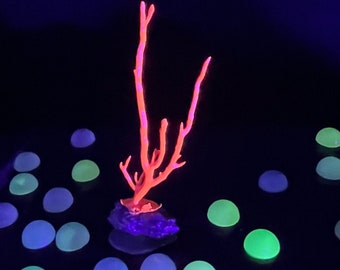 Orange Glow in the Dark Resin Coral Reef Fish Tank Ornament - Ultraviolet Fake Aquarium Terrarium Luminous Decor