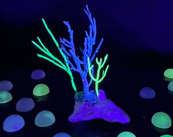 Multicolor Glow in the Dark Resin Coral Reef Fish Tank Ornament - Ultraviolet Fake Aquarium Terrarium Luminous Decor
