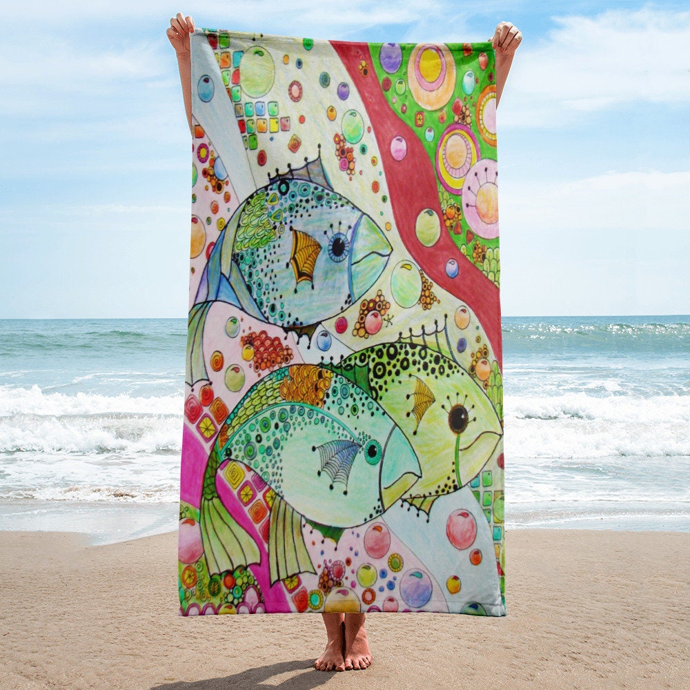 Colorful Fish Oversized Pattern Beach Towel Large Bath Towel Etsy