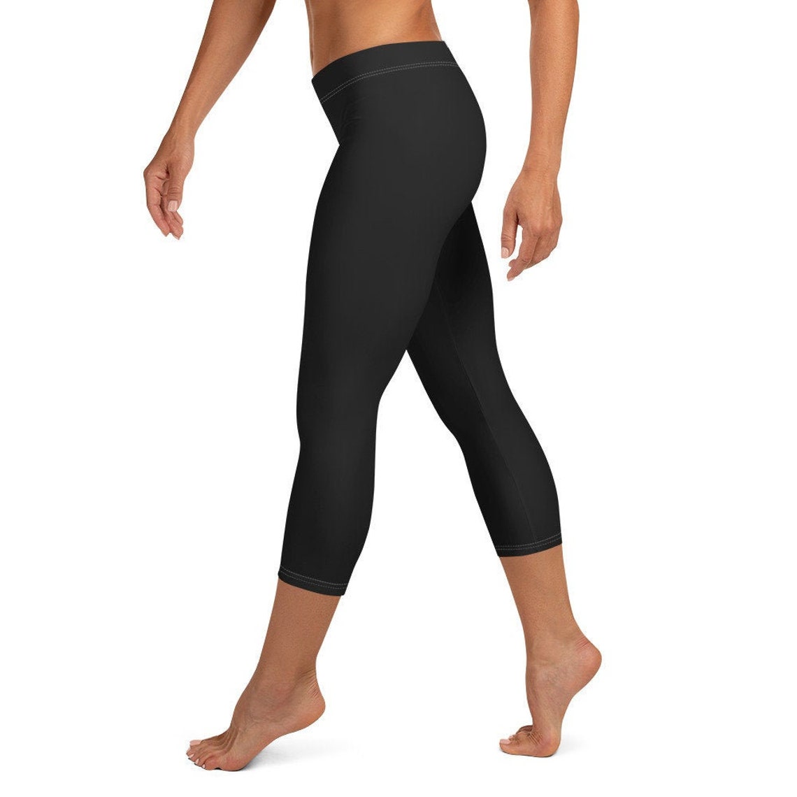 Women's Midnight Black Sports Capri Leggings Mid Rise Etsy