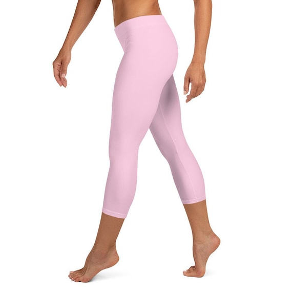 Custom Mid Rise Capri Leggings Light Pink Solid Fitness Running