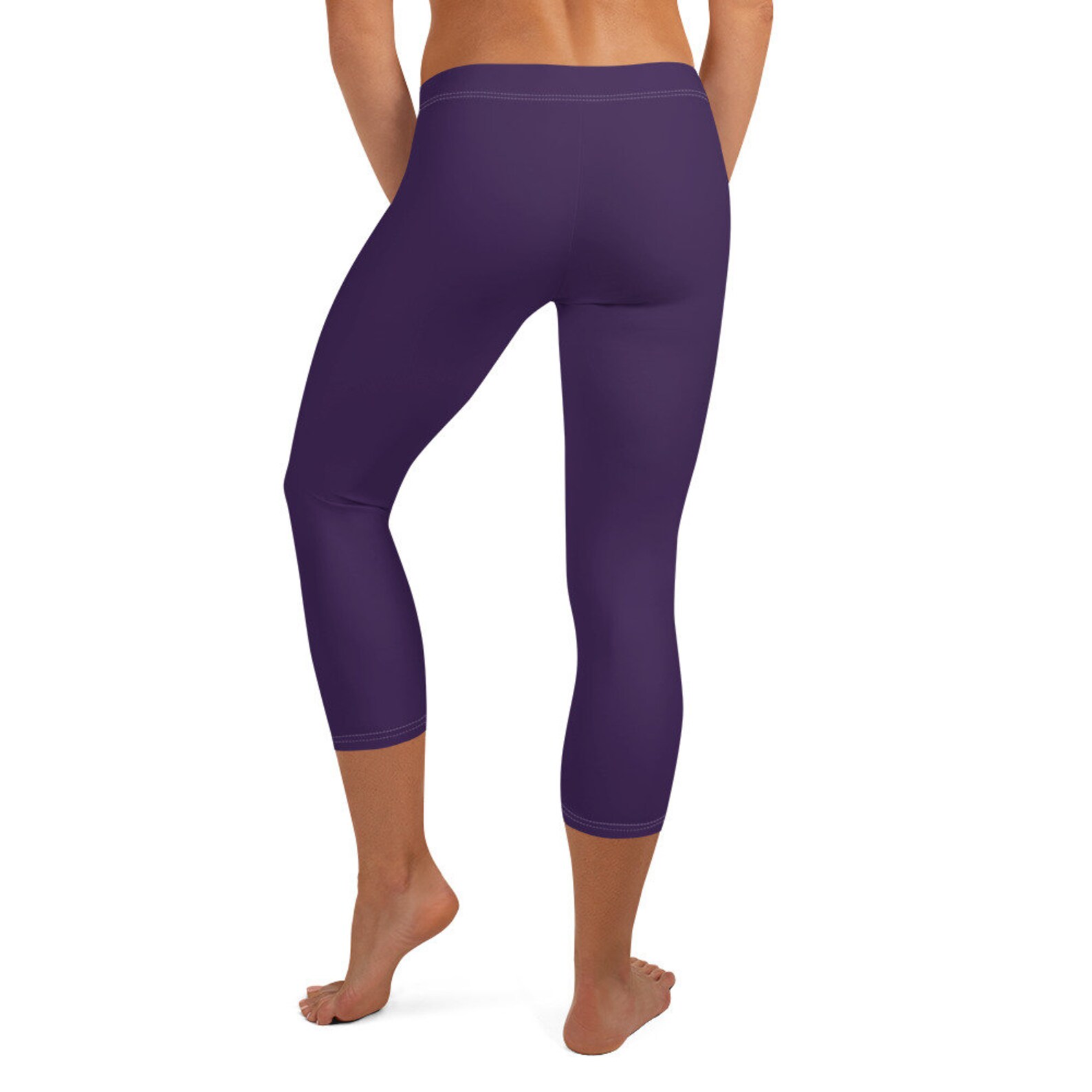 Women's Pure Purple Sports Capri Leggings Mid Rise Yoga Etsy