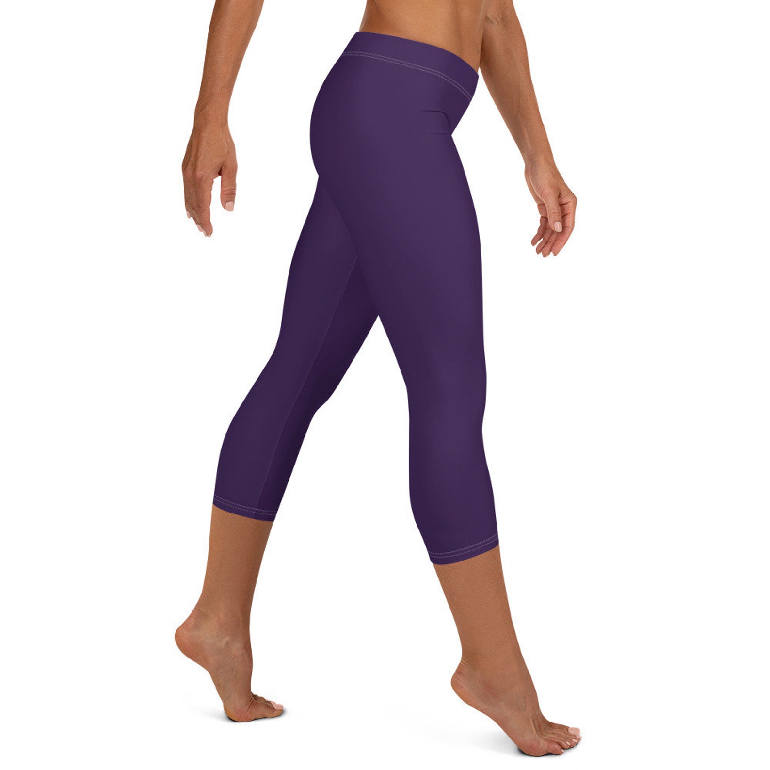 Women's Pure Purple Sports Capri Leggings Mid Rise Yoga | Etsy
