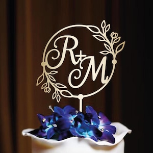 Adorno para tarta de bodas con monograma dorado Adorno para tarta de bodas personalizado con iniciales Adorno para tarta de Sr. y Sra. Adorno para tarta de aniversario de bodas, N.° 48