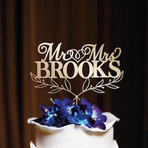 Cake topper wedding personalised Mr and Mrs custom cake topper wooden customized surname cake topper rustic cake topper gold_59_2