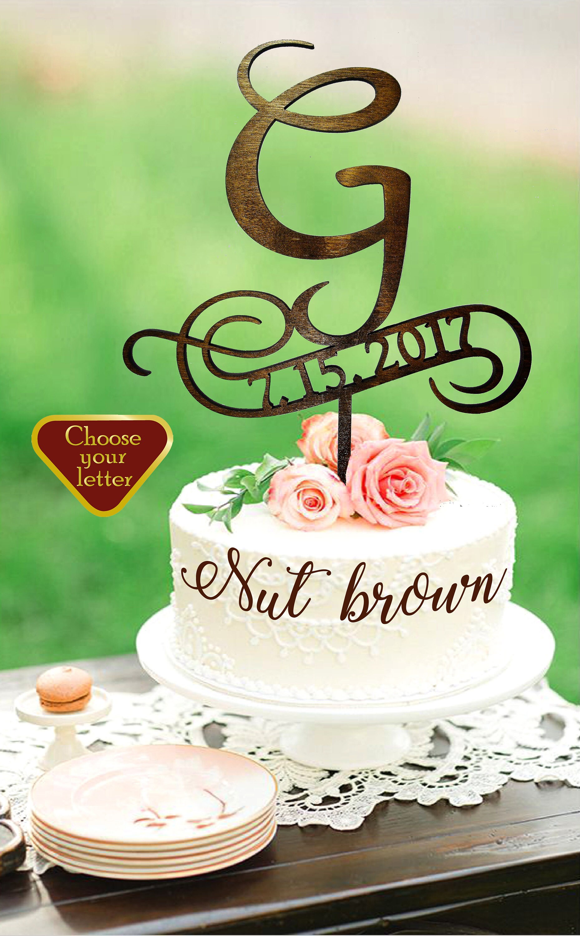Letter G Cake Topper Initials Cake Topper Letter and Date Etsy