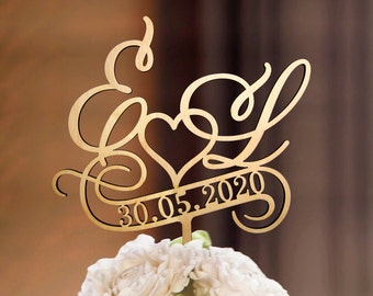 Rustic Wedding Cake Topper, Natural Wedding Topper, Monogram Wedding Topper, Wood Cake Topper, Custom Cake Topper, Personalised Topper, N#05