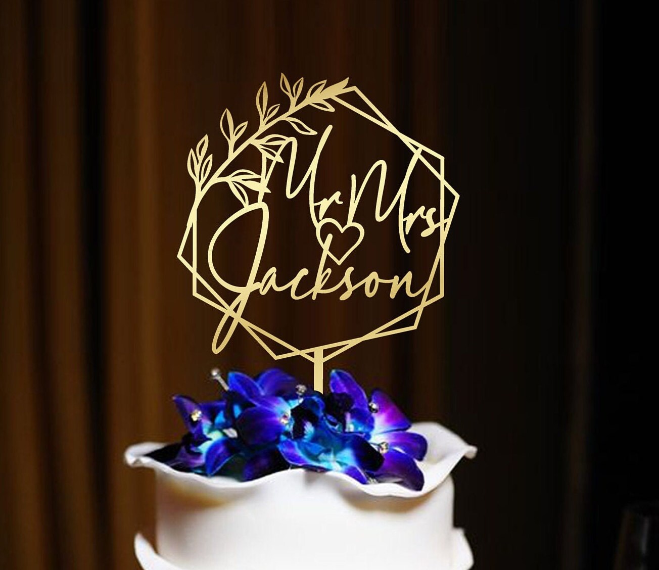 Rustic Wreath Cake Toppers For Wedding Cake Topper Rustic Personalized Wedding Cake Topper Birthday Hexagon Cake Topper Anniversary_CT_N_05
