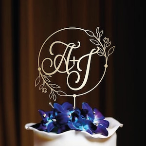 Gold monogram wedding cake topper Personalized Custom initials cake topper Mr and Mrs cake topper Anniversary cake topper wedding, N#48_3