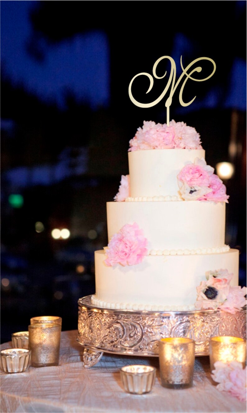 Letter M cake topper Gold Initial Cake Topper Wedding Cake | Etsy