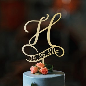 Initial H Wedding Cake Topper: Rustic Monogram Cake Decoration