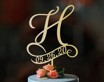 h cake topper, wedding cake topper, cake toppers for wedding, rustic cake topper, initial cake topper, monogram cake, cake topper h, N#01