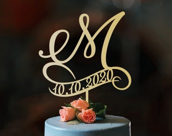 m cake topper, wedding cake topper, cake toppers for wedding, rustic cake topper, initial cake topper, monogram cake, cake topper m, N#10