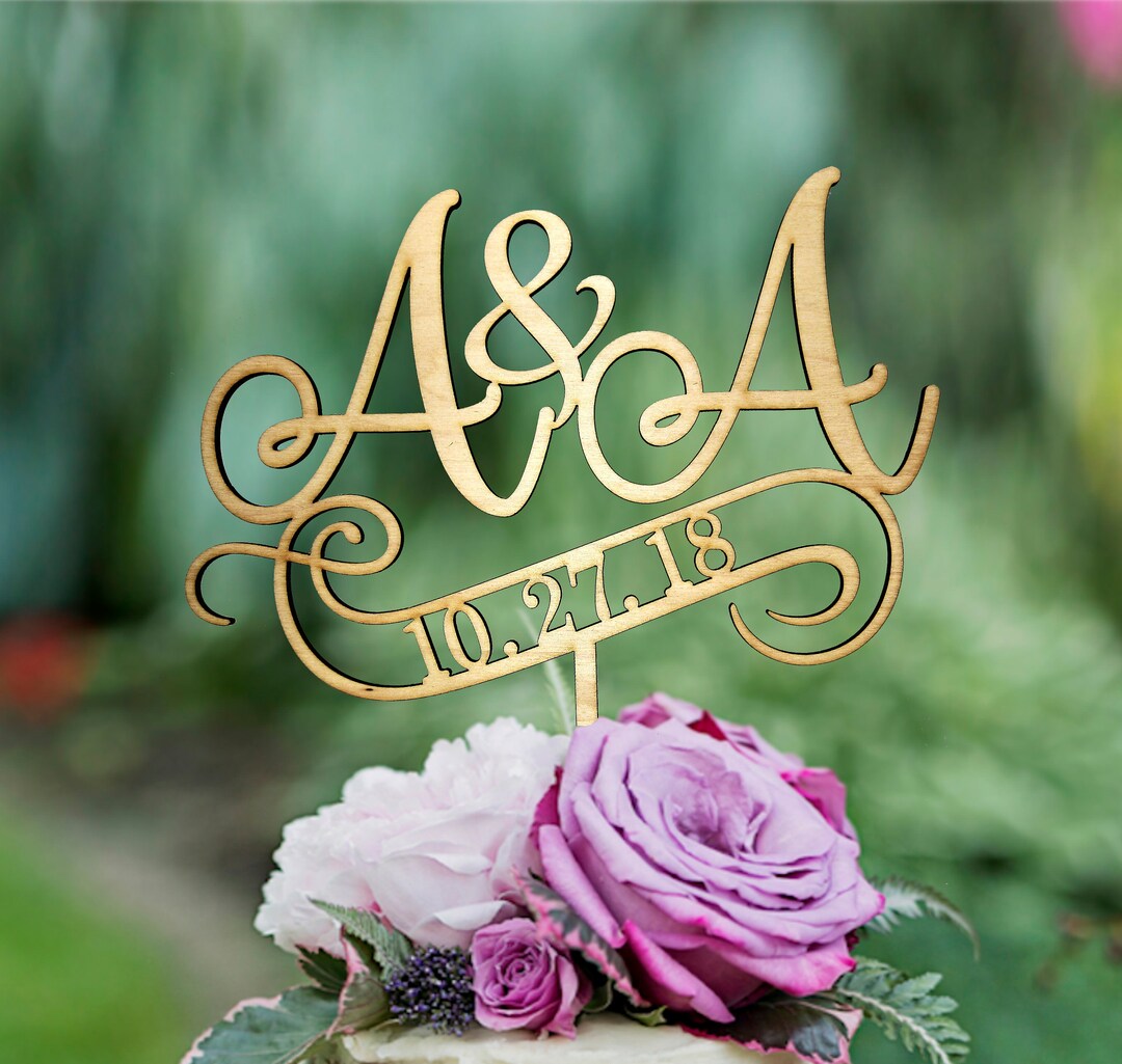 Wedding Cake Topper Two Letters Cake Topper Initials Cake Etsy