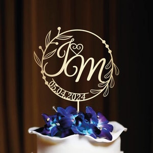 Monograma pastel de boda topper personalizado iniciales pastel topper Mr y Mrs pastel topper aniversario pastel topper fecha de boda, N#44_3
