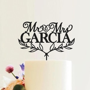 Cake topper wedding personalised Mr and Mrs custom cake topper wooden customized surname cake topper rustic cake topper gold_59_3
