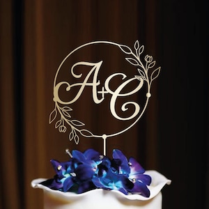 Adorno para tarta de bodas con monograma dorado Adorno para tarta de bodas personalizado con iniciales Adorno para tarta de Sr. y Sra. Adorno para tarta de aniversario de bodas, N.° 48_2
