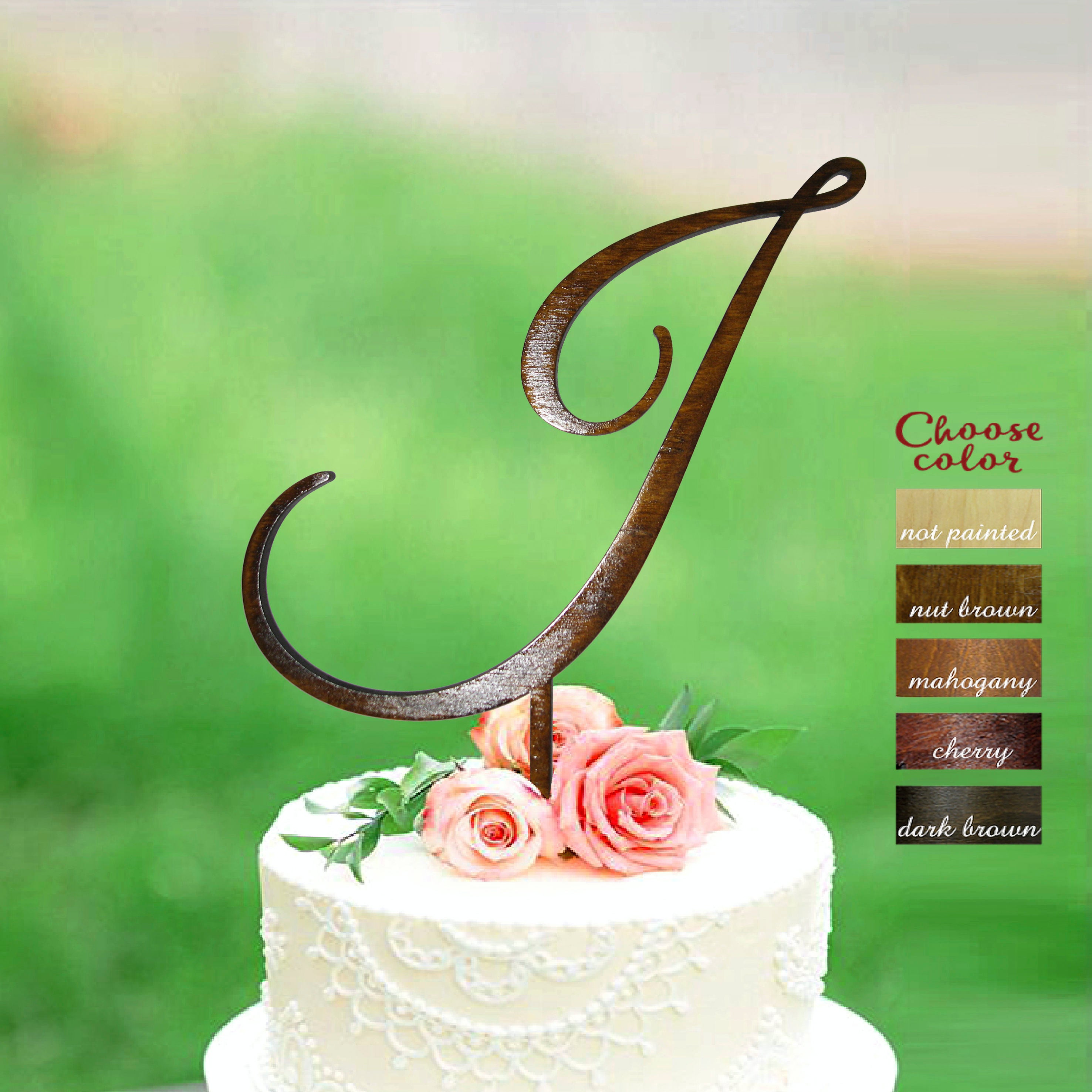 Letter J Cake Topper Wood Initial Cake Topper Wood Cake Etsy