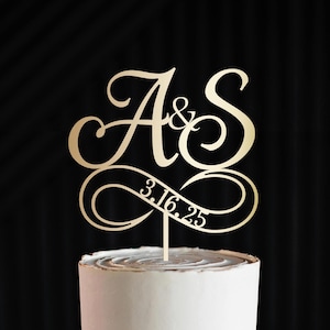 Adorno para tarta de bodas con fecha, apellidos de señor y señora, aniversario, decoración personalizada para compromiso, despedida de soltera, símbolo de infinito, N#56_6